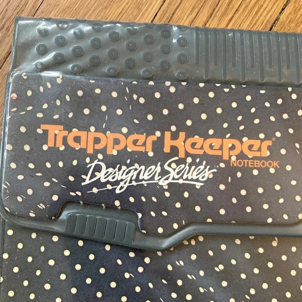 Trapper Keeper Designer Series 3 Ring Binder Navy Polka Dot Palm Tree-2 folders